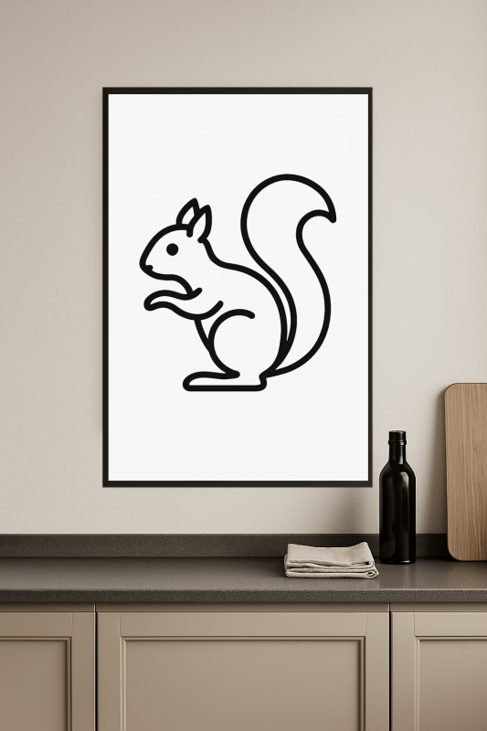 Minimalistyczna Sztuka Linii Wiewiórki - CasaNookDecor