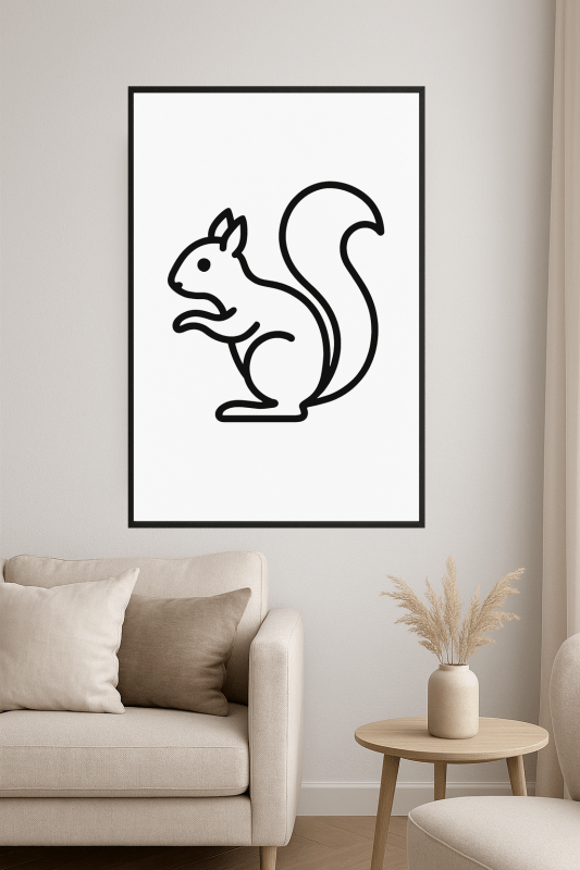Minimalistyczna Sztuka Linii Wiewiórki - CasaNookDecor