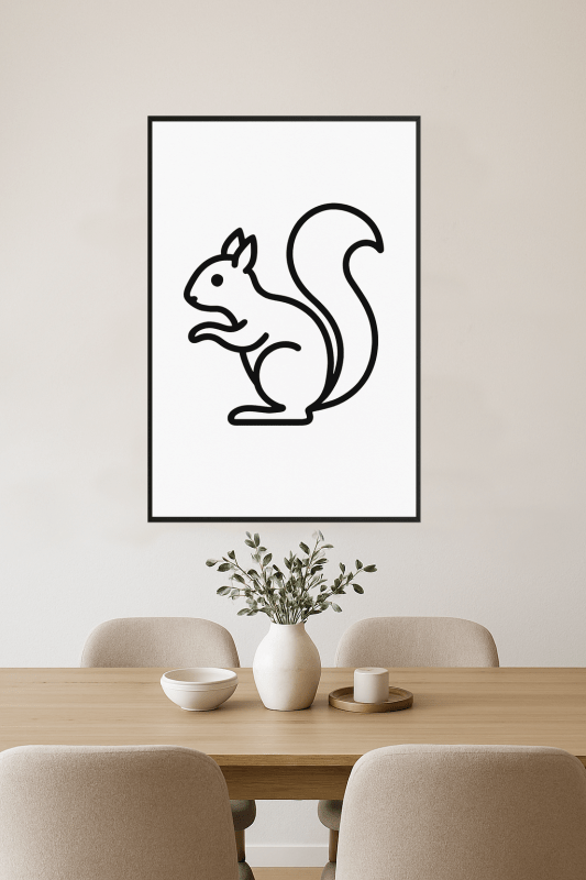 Minimalistyczna Sztuka Linii Wiewiórki - CasaNookDecor
