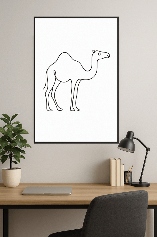 Minimalistyczna Sztuka Linii z Wielbłądem - CasaNookDecor