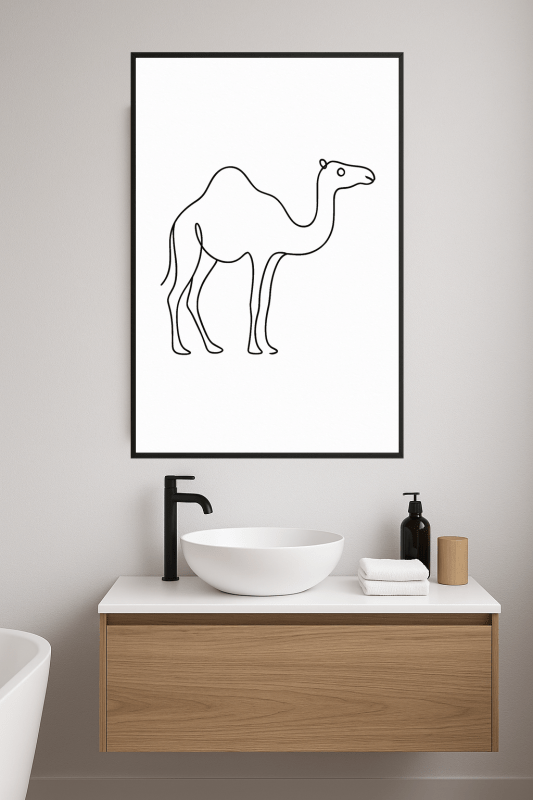 Minimalistyczna Sztuka Linii z Wielbłądem - CasaNookDecor