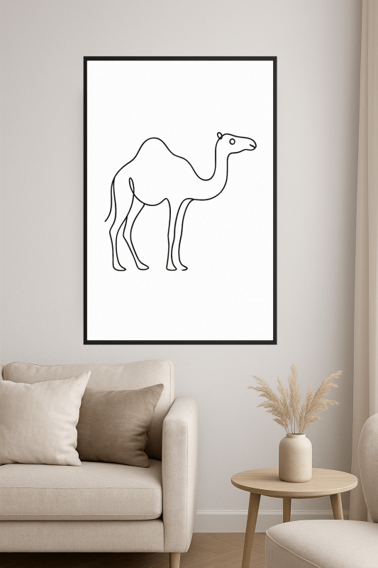 Minimalistyczna Sztuka Linii z Wielbłądem - CasaNookDecor