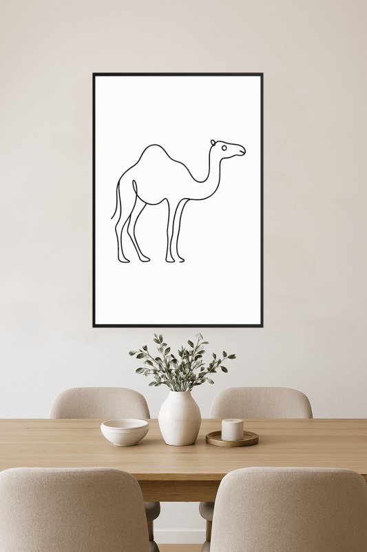 Minimalistyczna Sztuka Linii z Wielbłądem - CasaNookDecor
