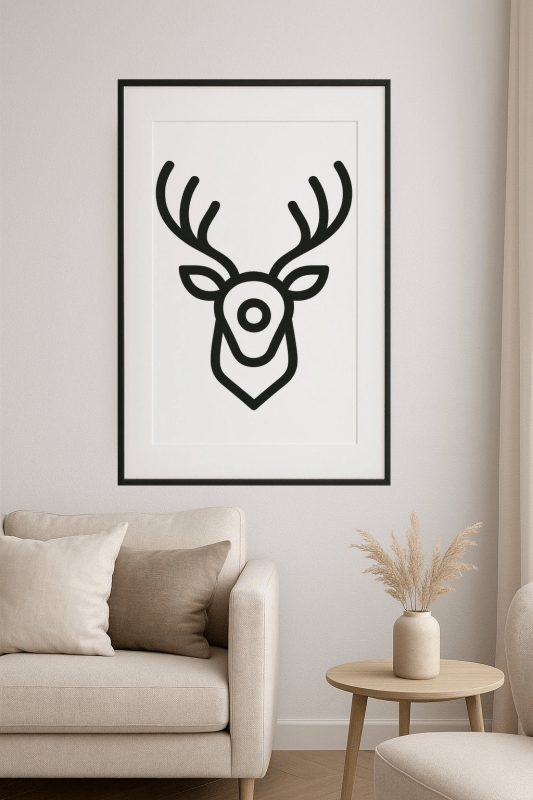 Minimalistyczny Zarys Głowy Jelenia - CasaNookDecor
