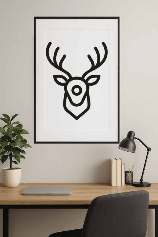Minimalistyczny Zarys Głowy Jelenia - CasaNookDecor