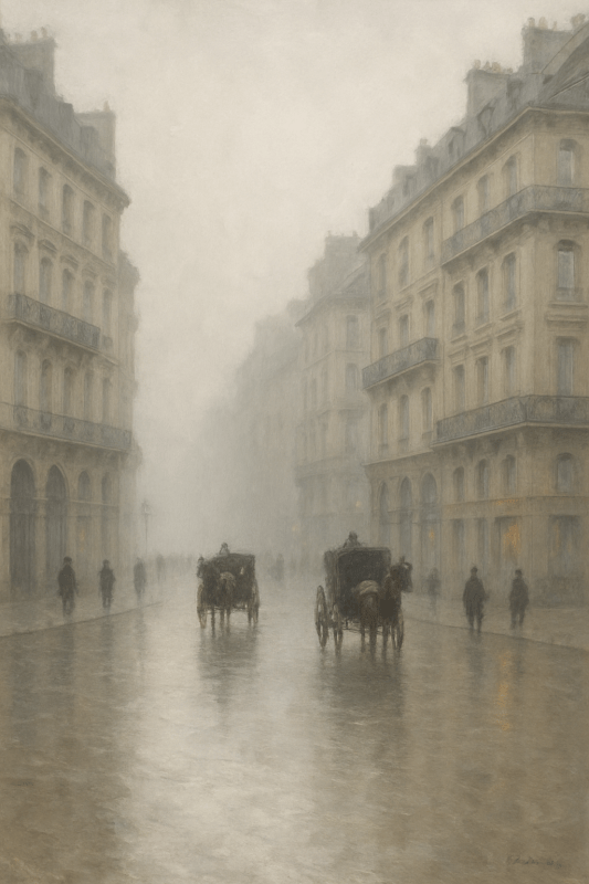 Misty Street Scene - Druk Sztuki na Płótnie - CasaNookDecor