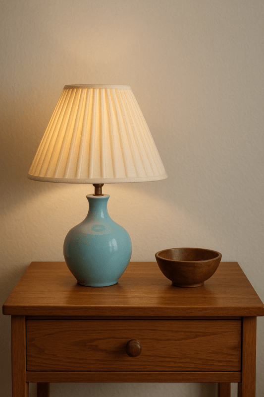 Niebieska Lampa Stołowa z Kremowym Kloszem - CasaNookDecor