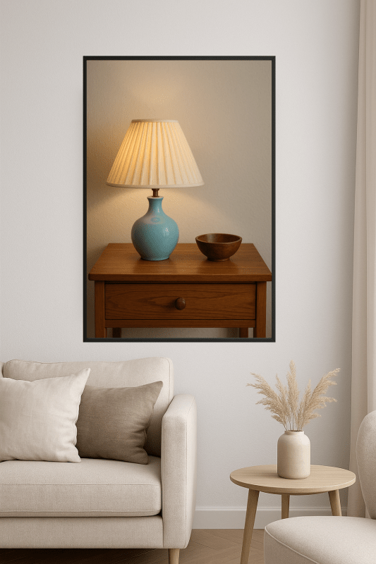 Niebieska Lampa Stołowa z Kremowym Kloszem - CasaNookDecor