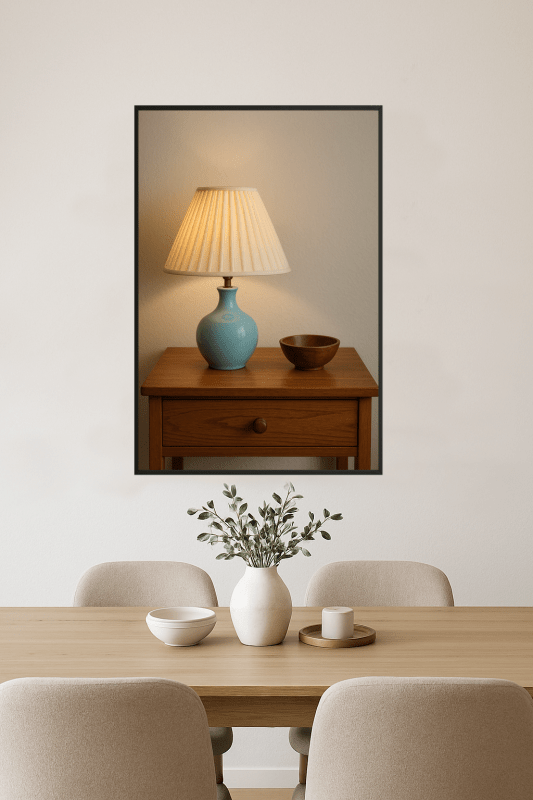 Niebieska Lampa Stołowa z Kremowym Kloszem - CasaNookDecor