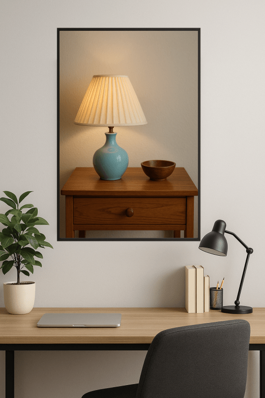 Niebieska Lampa Stołowa z Kremowym Kloszem - CasaNookDecor