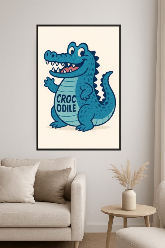 Niebieski Krokodyl w Stylu Kreskówkowym - CasaNookDecor