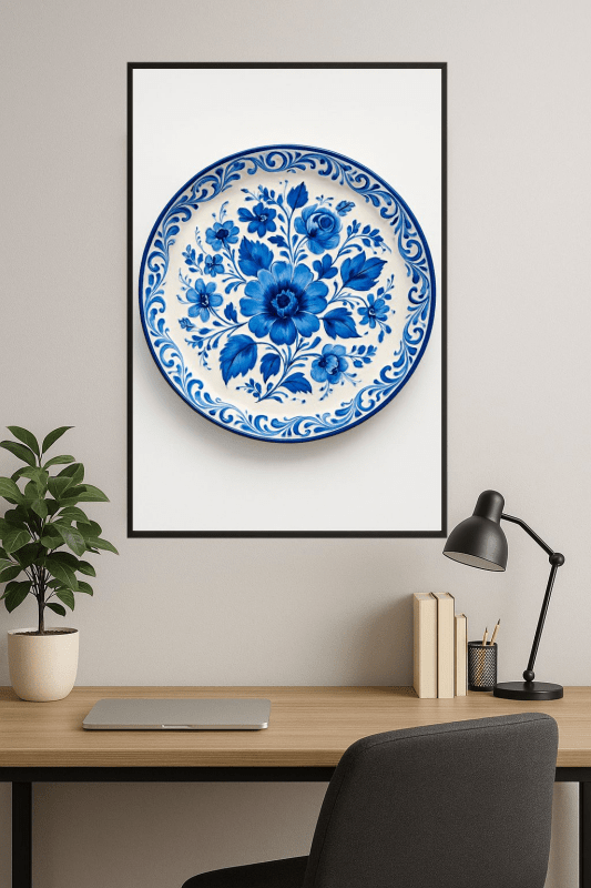Niebieski Wzór Kwiatowy Talerz - CasaNookDecor