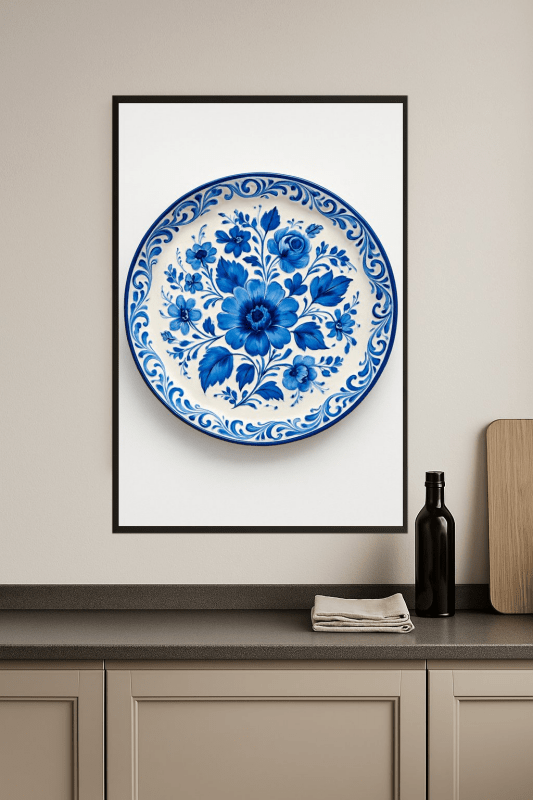 Niebieski Wzór Kwiatowy Talerz - CasaNookDecor