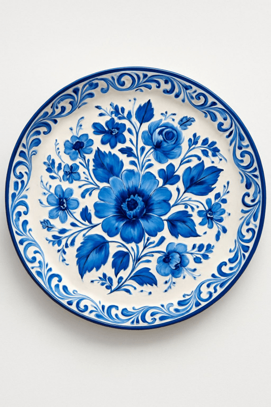 Niebieski Wzór Kwiatowy Talerz - CasaNookDecor