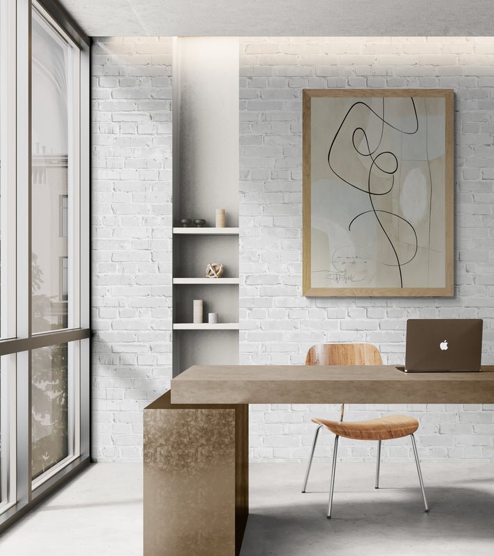 Nowoczesna Abstrakcja Liniowa – Minimalistyczny Obraz w Beżach i Pastelach - CasaNookDecor