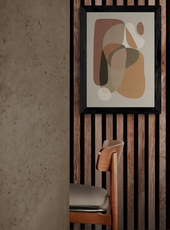 Nowoczesna Abstrakcja w Stylu Mid - Century – Obraz Dekoracyjny w Beżach i Brązach - CasaNookDecor