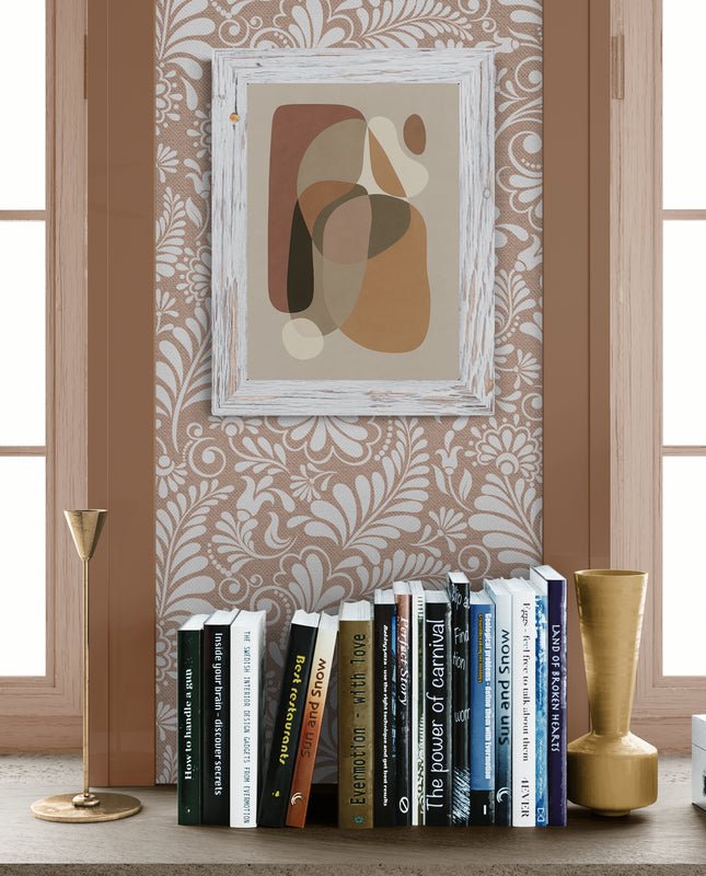 Nowoczesna Abstrakcja w Stylu Mid - Century – Obraz Dekoracyjny w Beżach i Brązach - CasaNookDecor