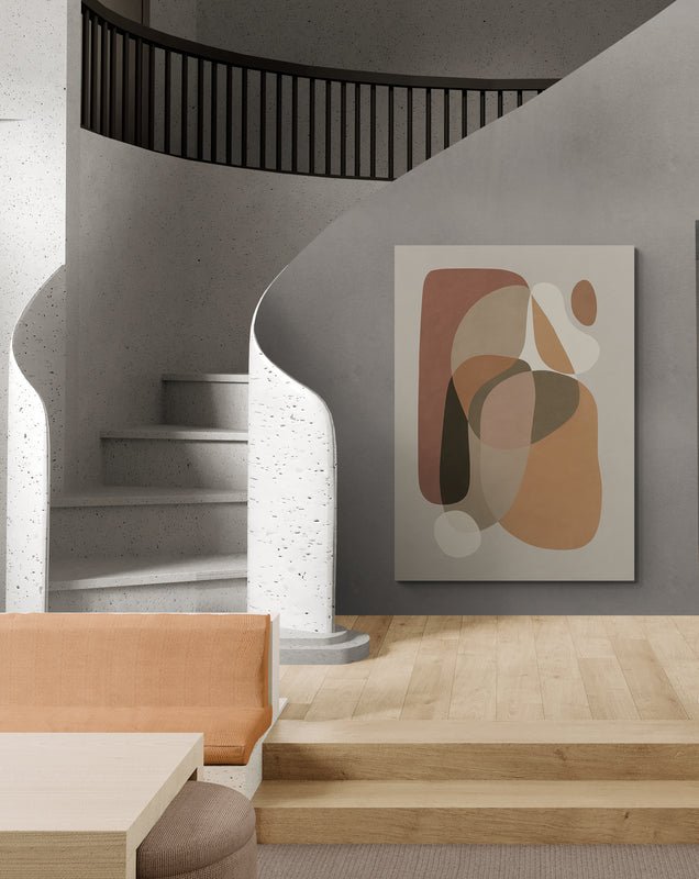 Nowoczesna Abstrakcja w Stylu Mid - Century – Obraz Dekoracyjny w Beżach i Brązach - CasaNookDecor