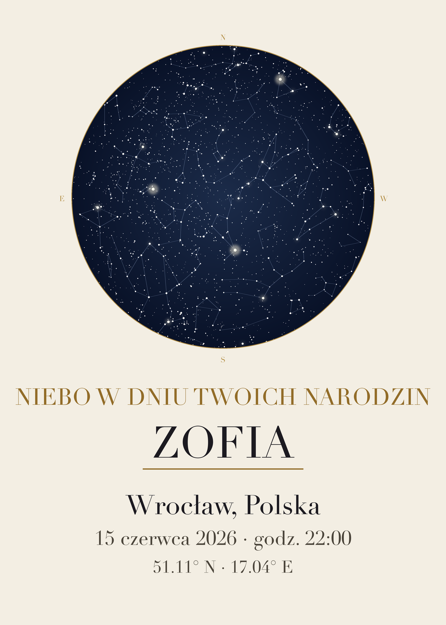 Sterrenkaart — gepersonaliseerde poster van de nachthemel – plakat na ścianę