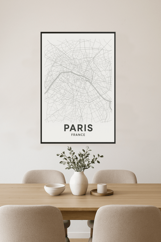 Plakat Artystyczny Mapy Paryża - CasaNookDecor