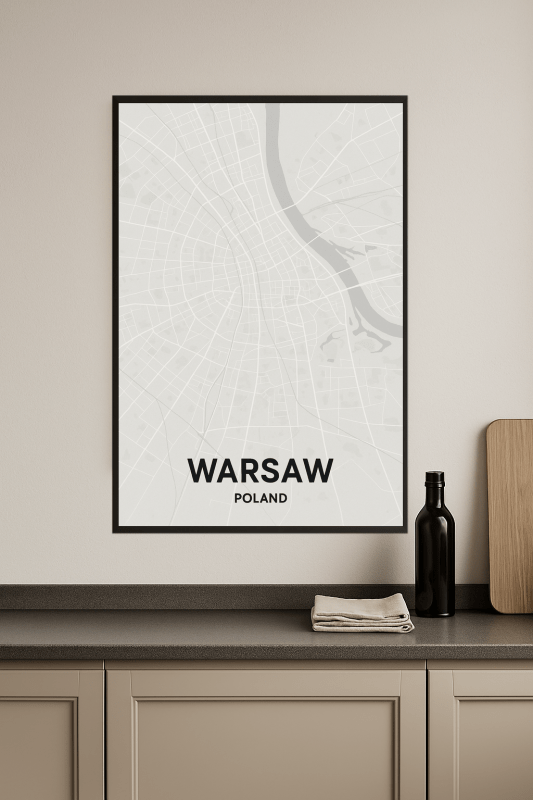 Plakat Artystyczny Mapy Warszawy - CasaNookDecor