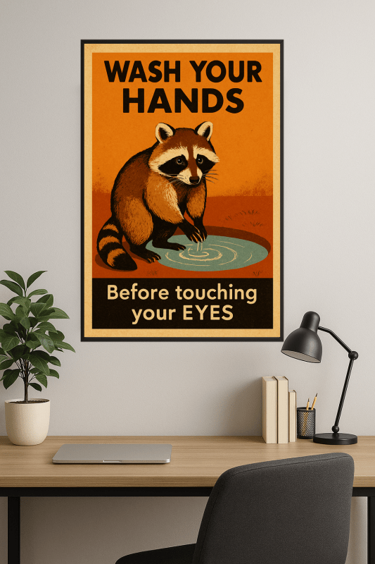 Plakat: Myj Ręce, Szop Pracz - CasaNookDecor