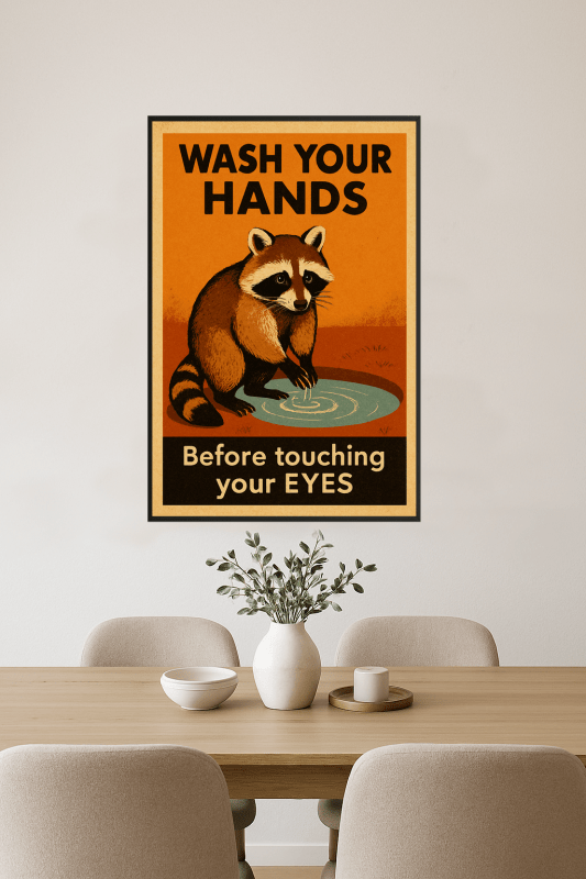 Plakat: Myj Ręce, Szop Pracz - CasaNookDecor