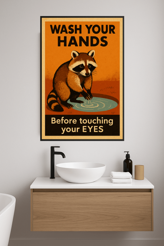 Plakat: Myj Ręce, Szop Pracz - CasaNookDecor