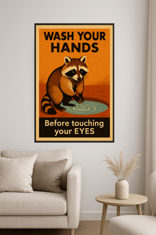 Plakat: Myj Ręce, Szop Pracz - CasaNookDecor