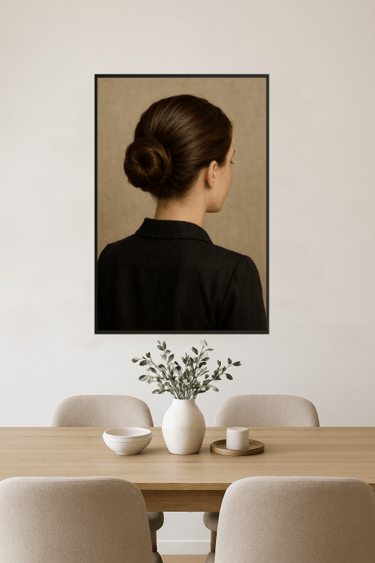 Portret Eleganckiej Kobiety z Kokiem - CasaNookDecor