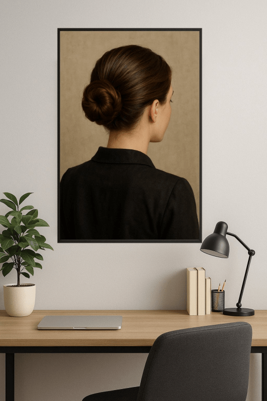Portret Eleganckiej Kobiety z Kokiem - CasaNookDecor