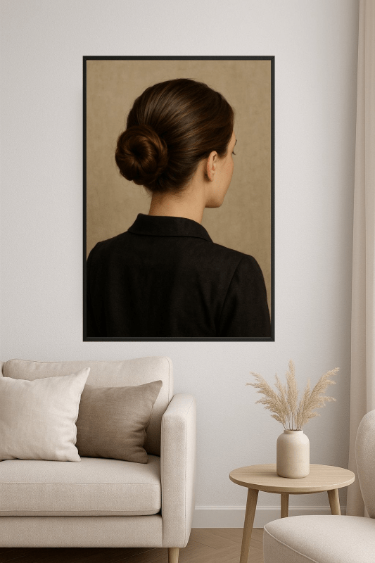 Portret Eleganckiej Kobiety z Kokiem - CasaNookDecor