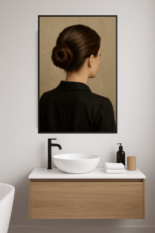 Portret Eleganckiej Kobiety z Kokiem - CasaNookDecor