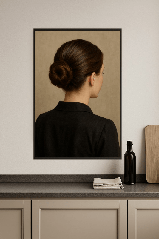 Portret Eleganckiej Kobiety z Kokiem - CasaNookDecor