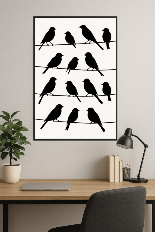 Ptaki Na Drutach - Grafika Artystyczna - CasaNookDecor