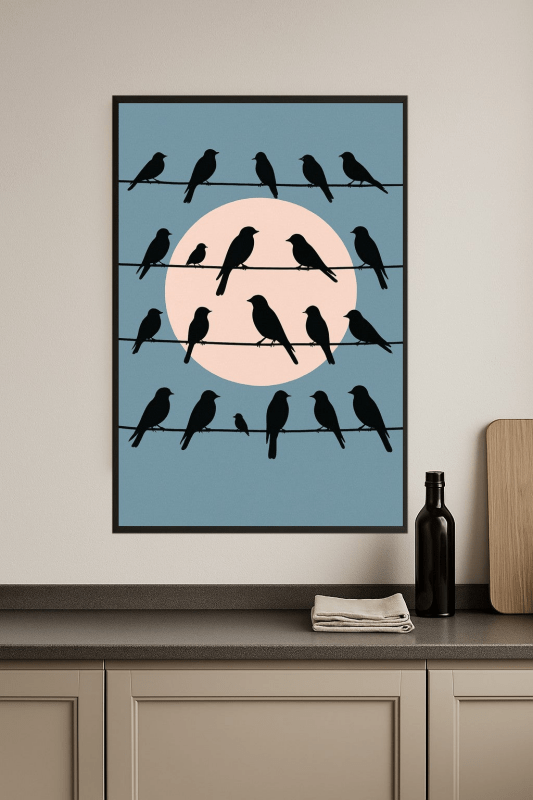 Ptaki Na Drutach Z Księżycem - CasaNookDecor