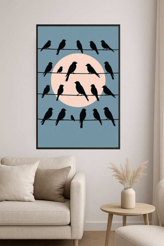 Ptaki Na Drutach Z Księżycem - CasaNookDecor