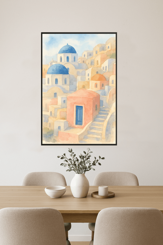Santorini Akwarela Plakat Artystyczny - CasaNookDecor