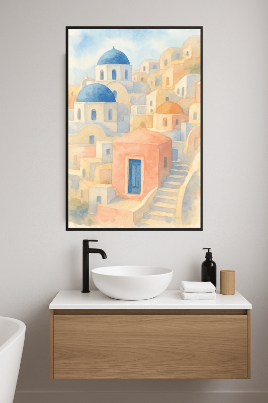 Santorini Akwarela Plakat Artystyczny - CasaNookDecor