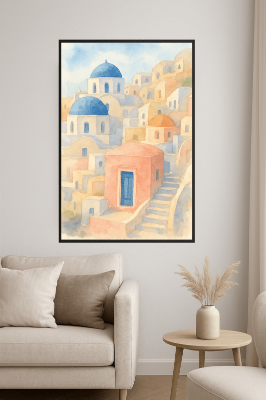 Santorini Akwarela Plakat Artystyczny - CasaNookDecor