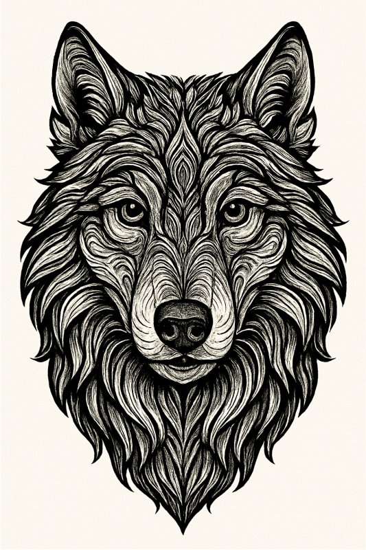 Skomplikowana Ilustracja Głowy Wilka - CasaNookDecor