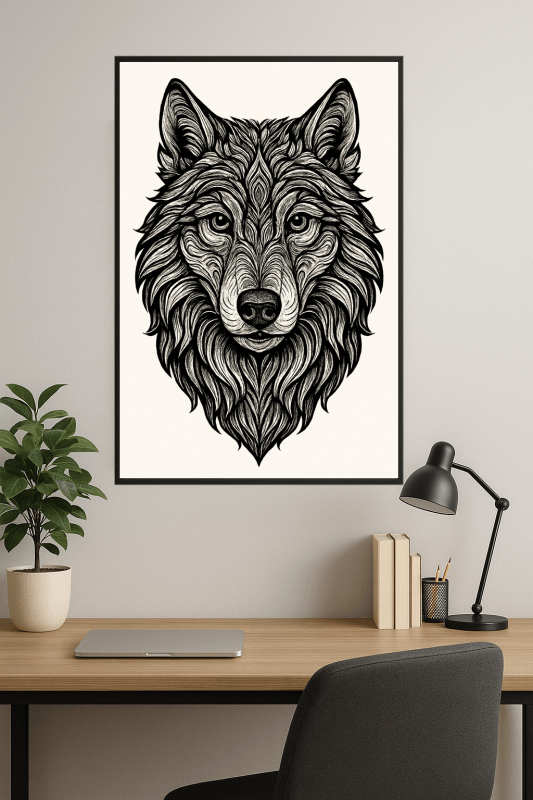 Skomplikowana Ilustracja Głowy Wilka - CasaNookDecor