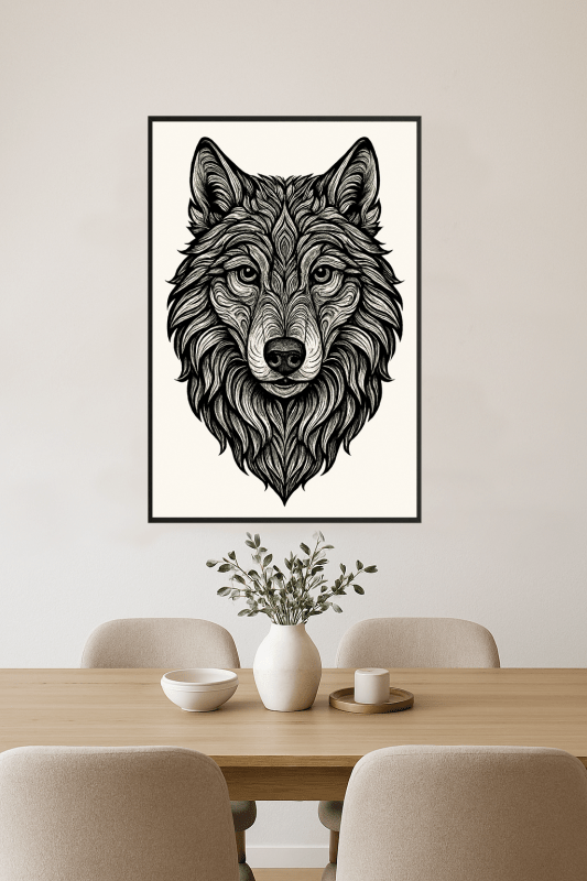 Skomplikowana Ilustracja Głowy Wilka - CasaNookDecor