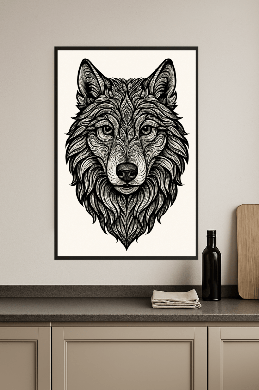 Skomplikowana Ilustracja Głowy Wilka - CasaNookDecor