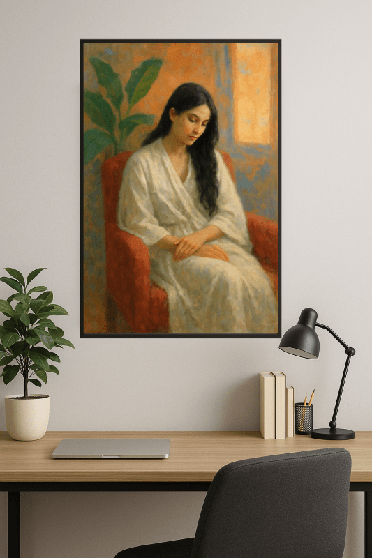 Spokojna Kobieta W Białym Szlafroku - CasaNookDecor