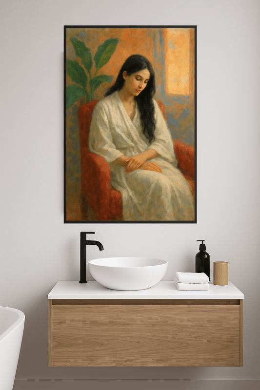 Spokojna Kobieta W Białym Szlafroku - CasaNookDecor