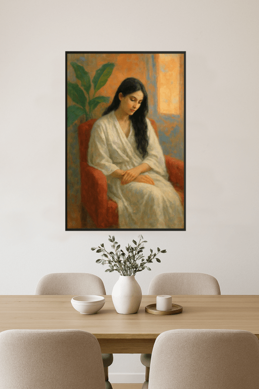 Spokojna Kobieta W Białym Szlafroku - CasaNookDecor