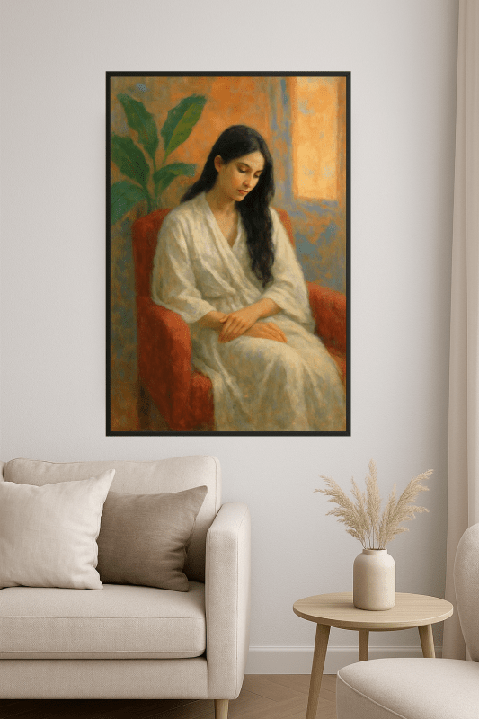 Spokojna Kobieta W Białym Szlafroku - CasaNookDecor