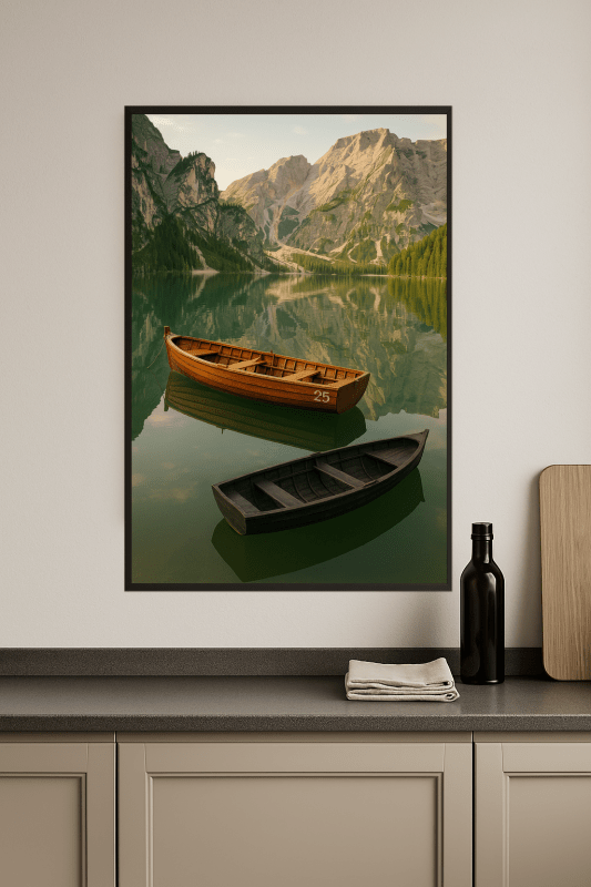 Spokojne Jezioro Z Drewnianymi Łodziami - CasaNookDecor