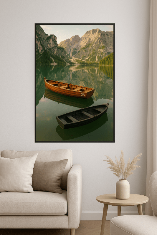 Spokojne Jezioro Z Drewnianymi Łodziami - CasaNookDecor